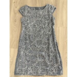 Lina Tomei Dress Women Made In Italy Blue Linen Embroidered Scroll Shift Size L